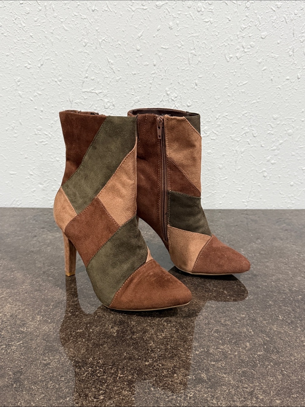 Rialto Women's Patchwork Suede Ankle Boots in Brown & Olive Size 5